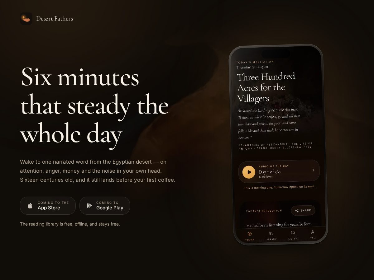 Landing-page snapshot of desertfathers.app