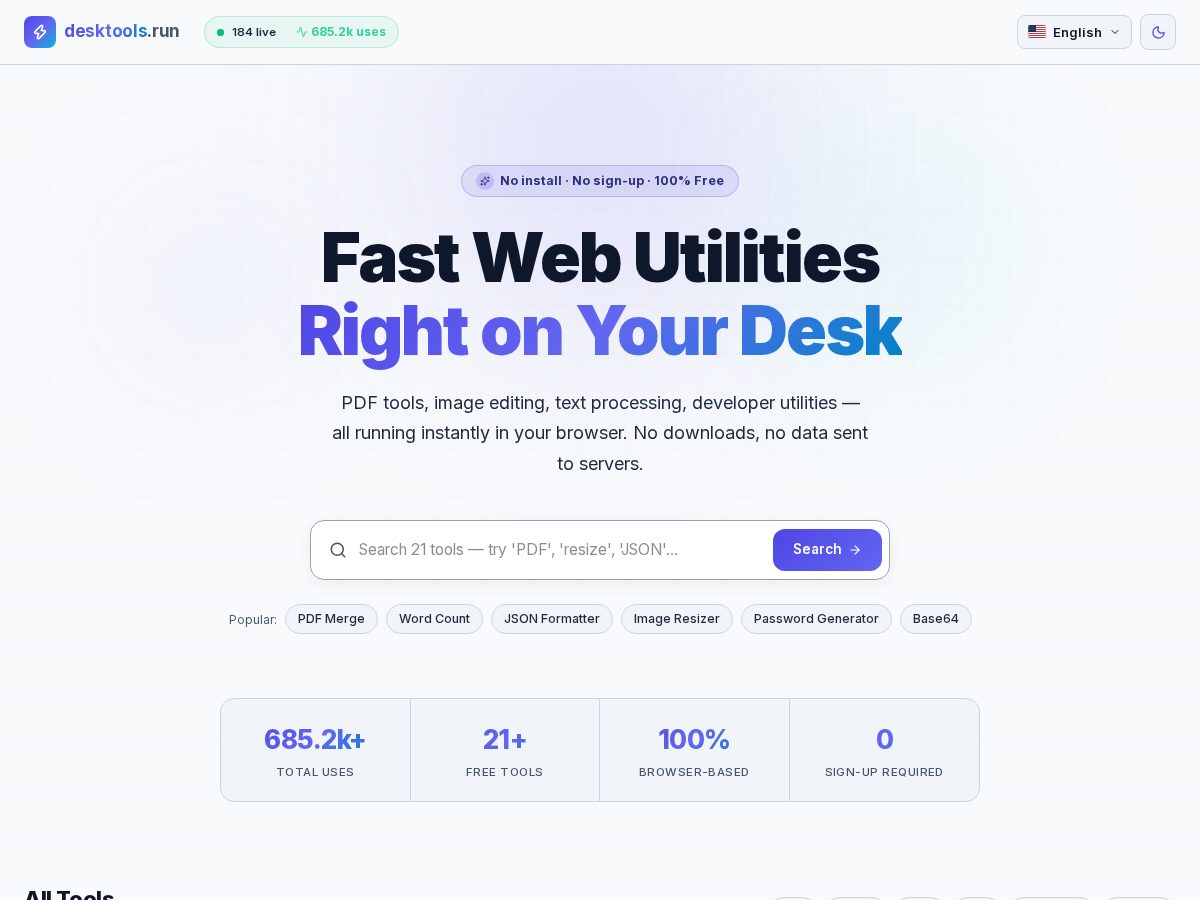 Landing-page snapshot of desktools.run