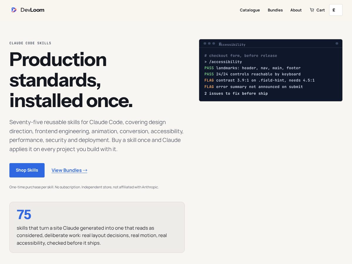 Landing-page snapshot of devloom.ink