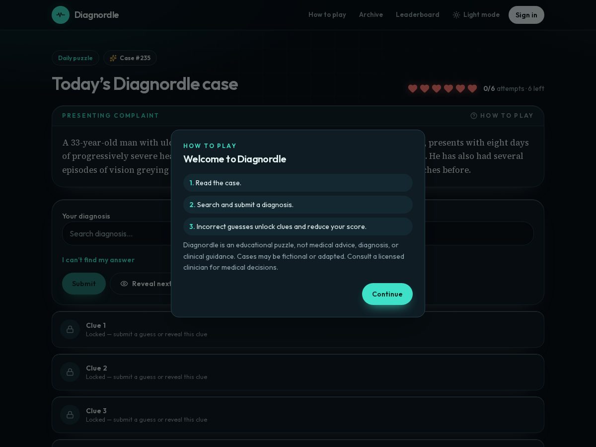 Landing-page snapshot of diagnordle.com