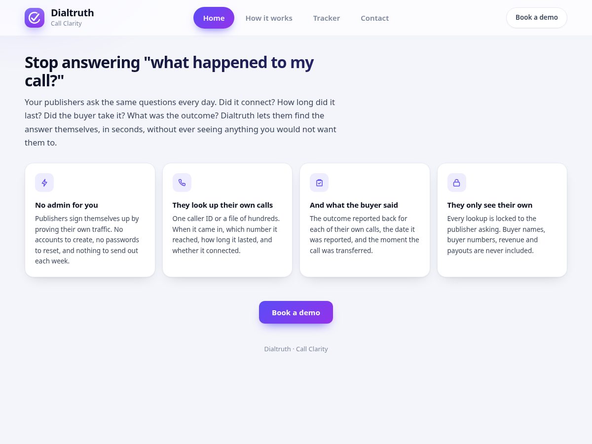 Landing-page snapshot of dialtruth.com
