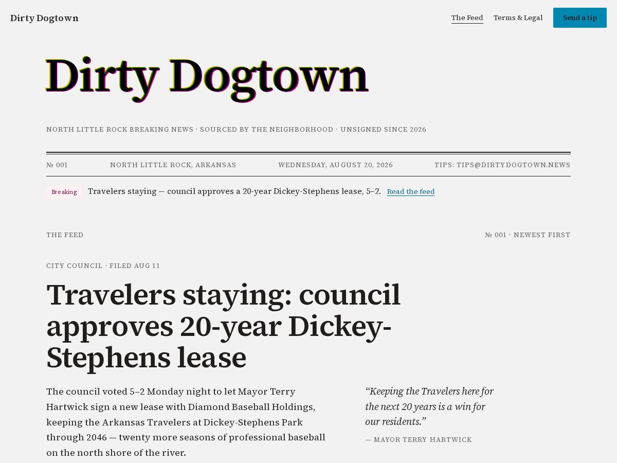 Landing-page snapshot of dirtydogtown.news