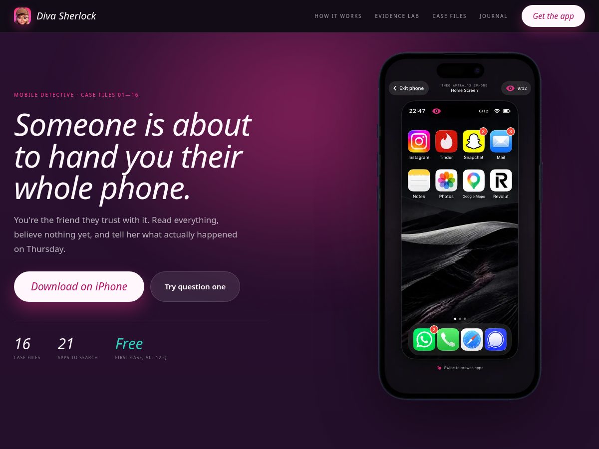 Landing-page snapshot of divasherlock.com