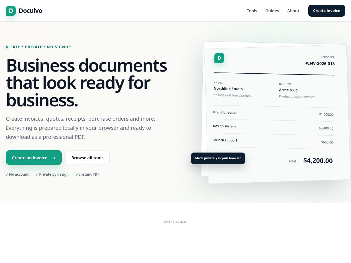 Landing-page snapshot of docuivo.com