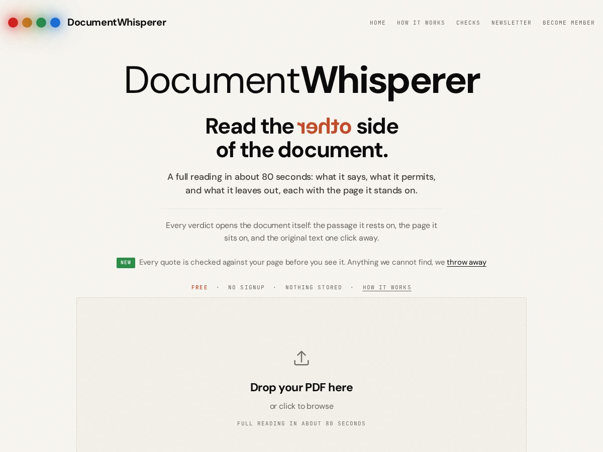 Landing-page snapshot of documentwhisperer.org