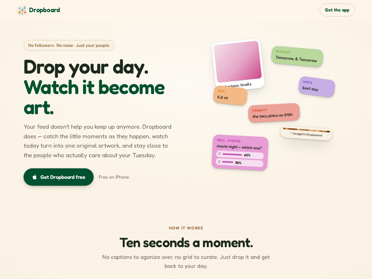 Landing-page snapshot of dropyourday.com