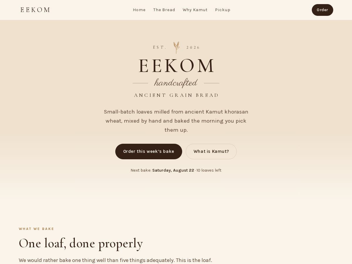Landing-page snapshot of eekombread.com
