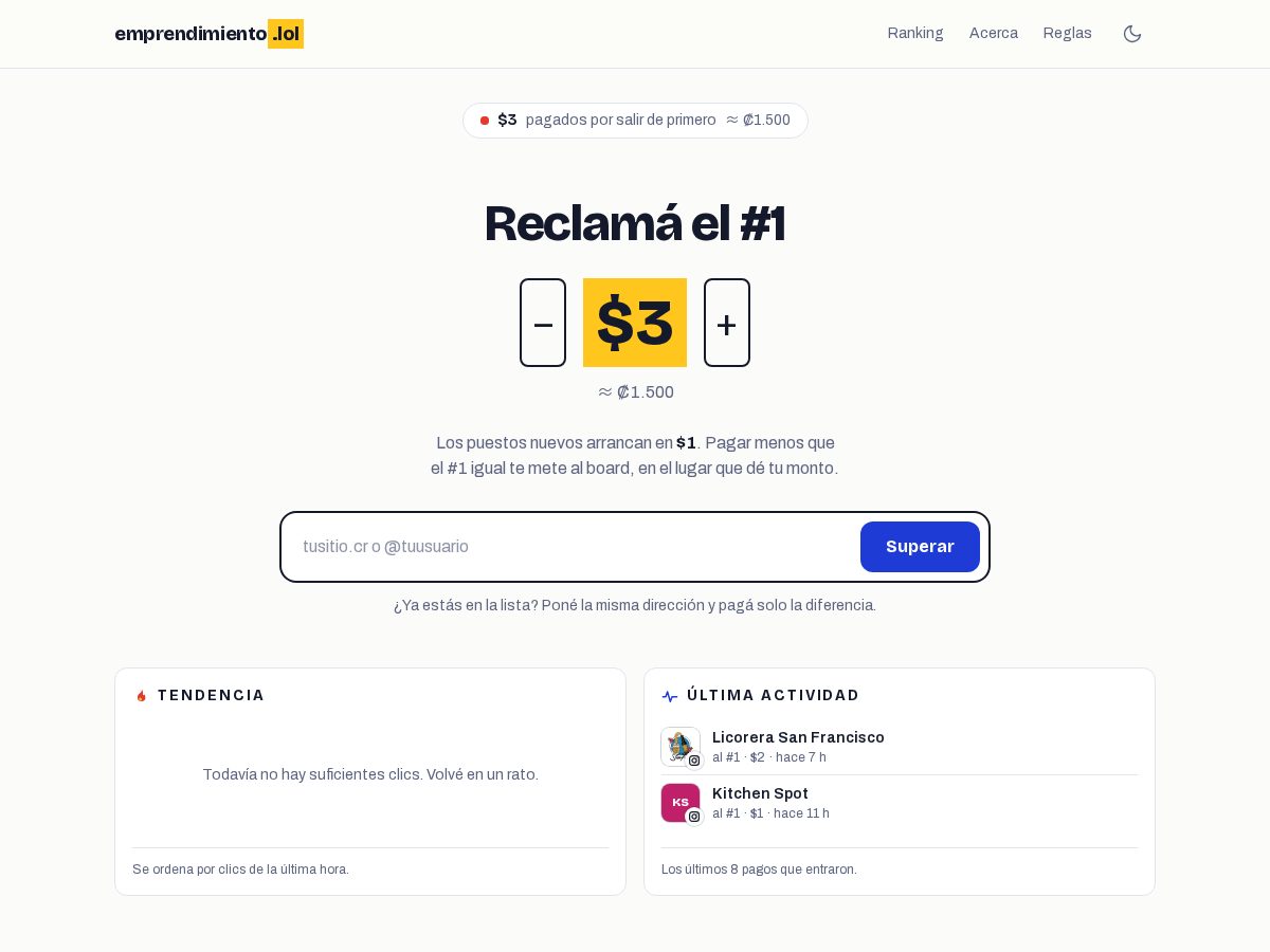 Landing-page snapshot of emprendimiento.lol