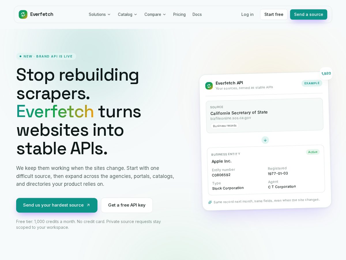Landing-page snapshot of everfetch.tech