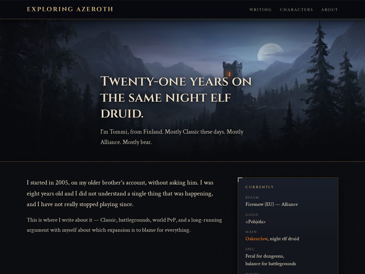Landing-page snapshot of exploringazeroth.com