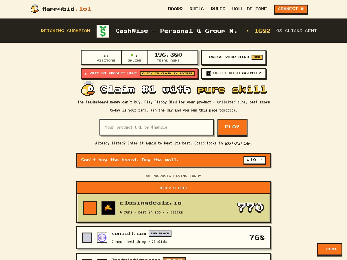 Landing-page snapshot of flappybid.lol