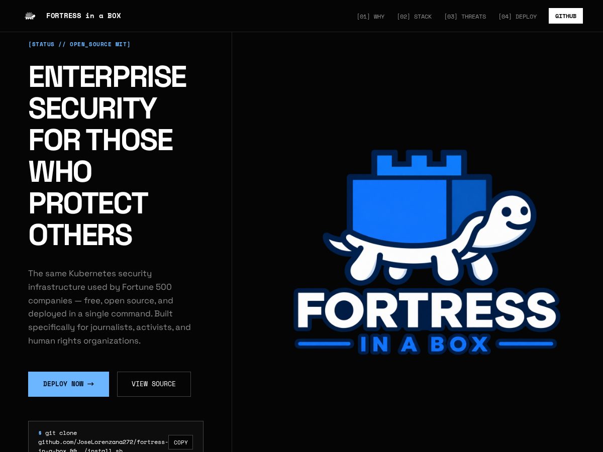 Landing-page snapshot of fortressinabox.dev