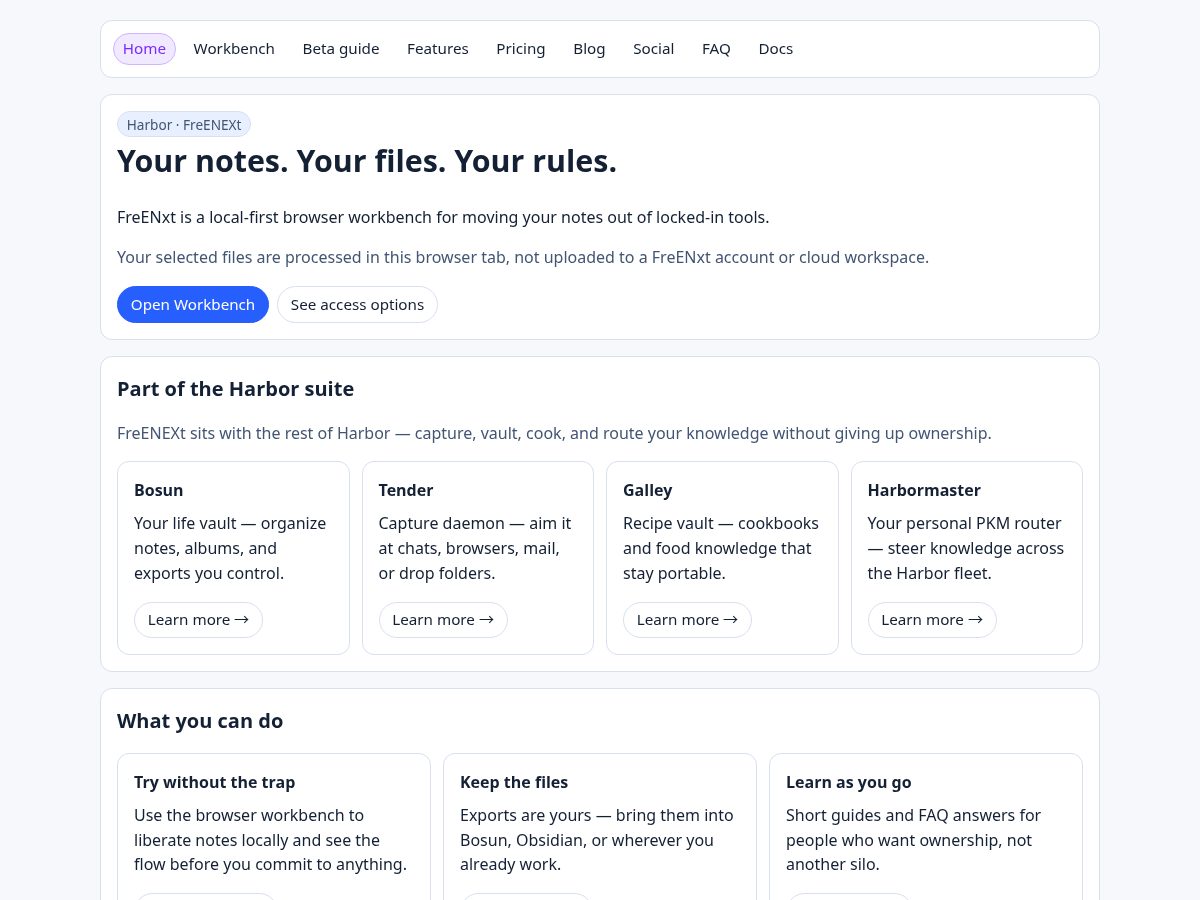 Landing-page snapshot of freenext.app