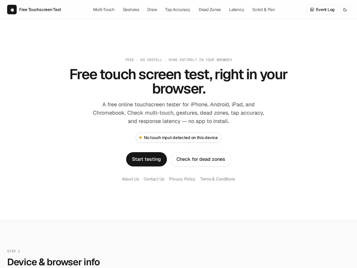 Landing-page snapshot of freetouchscreentest.com