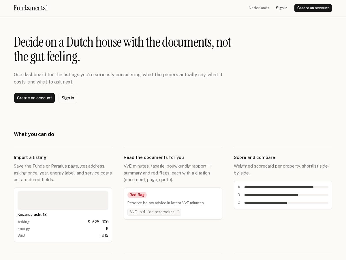Landing-page snapshot of fundamental.homes