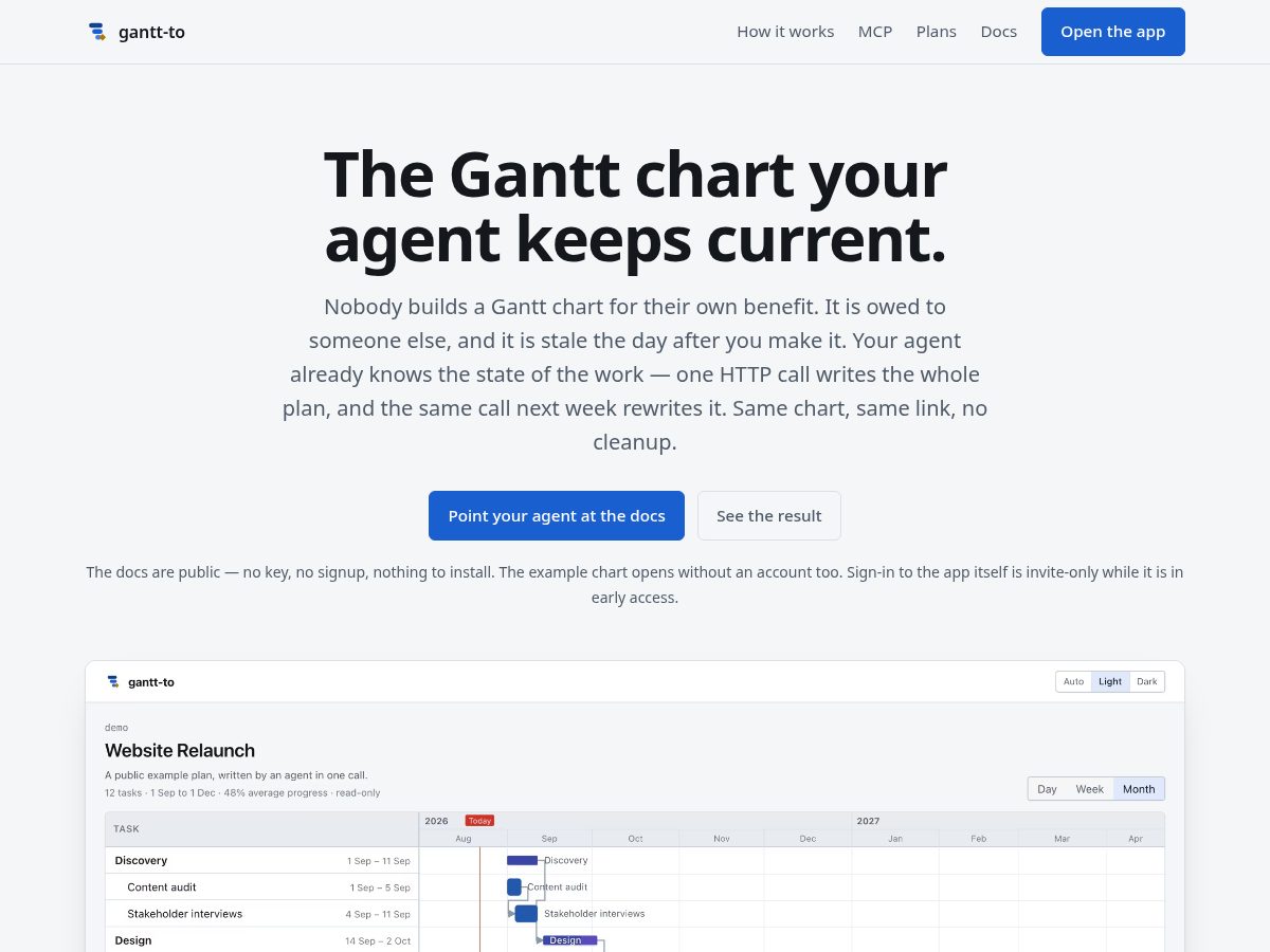 Landing-page snapshot of gantt-to.work