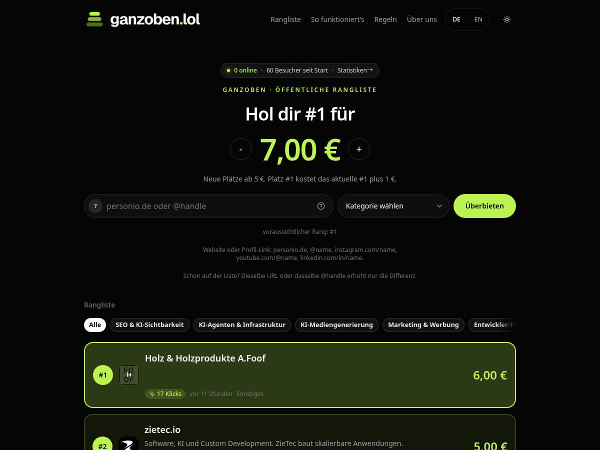Landing-page snapshot of ganzoben.lol