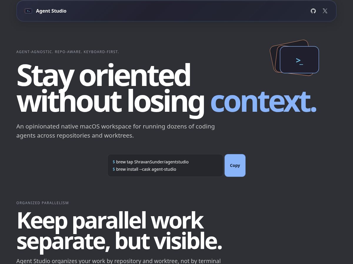 Landing-page snapshot of getagentstudio.dev