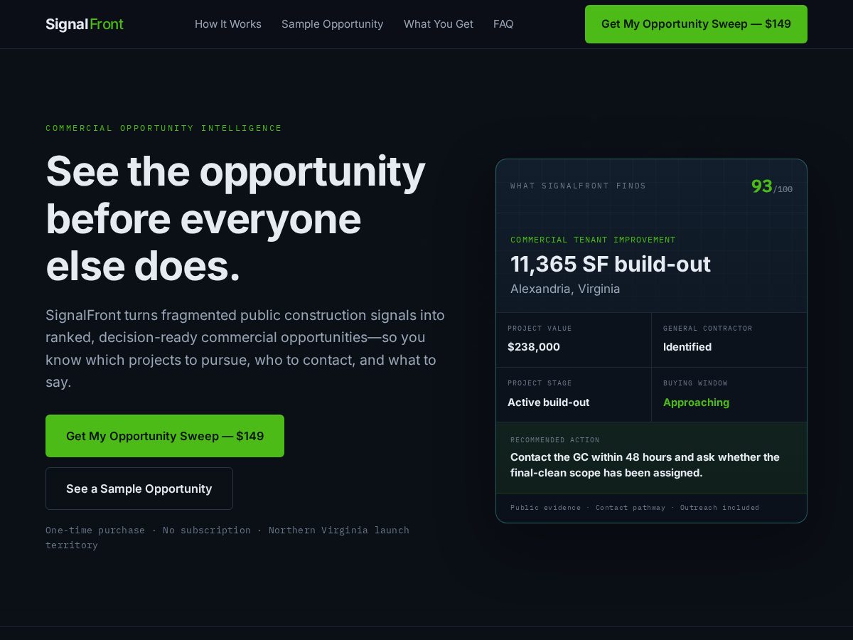 Landing-page snapshot of getsignalfront.com