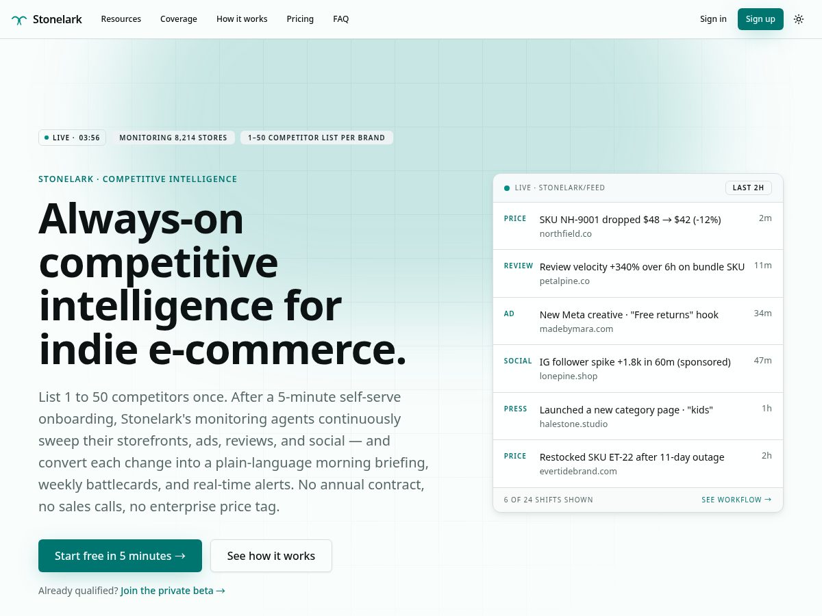 Landing-page snapshot of getstonelark.com
