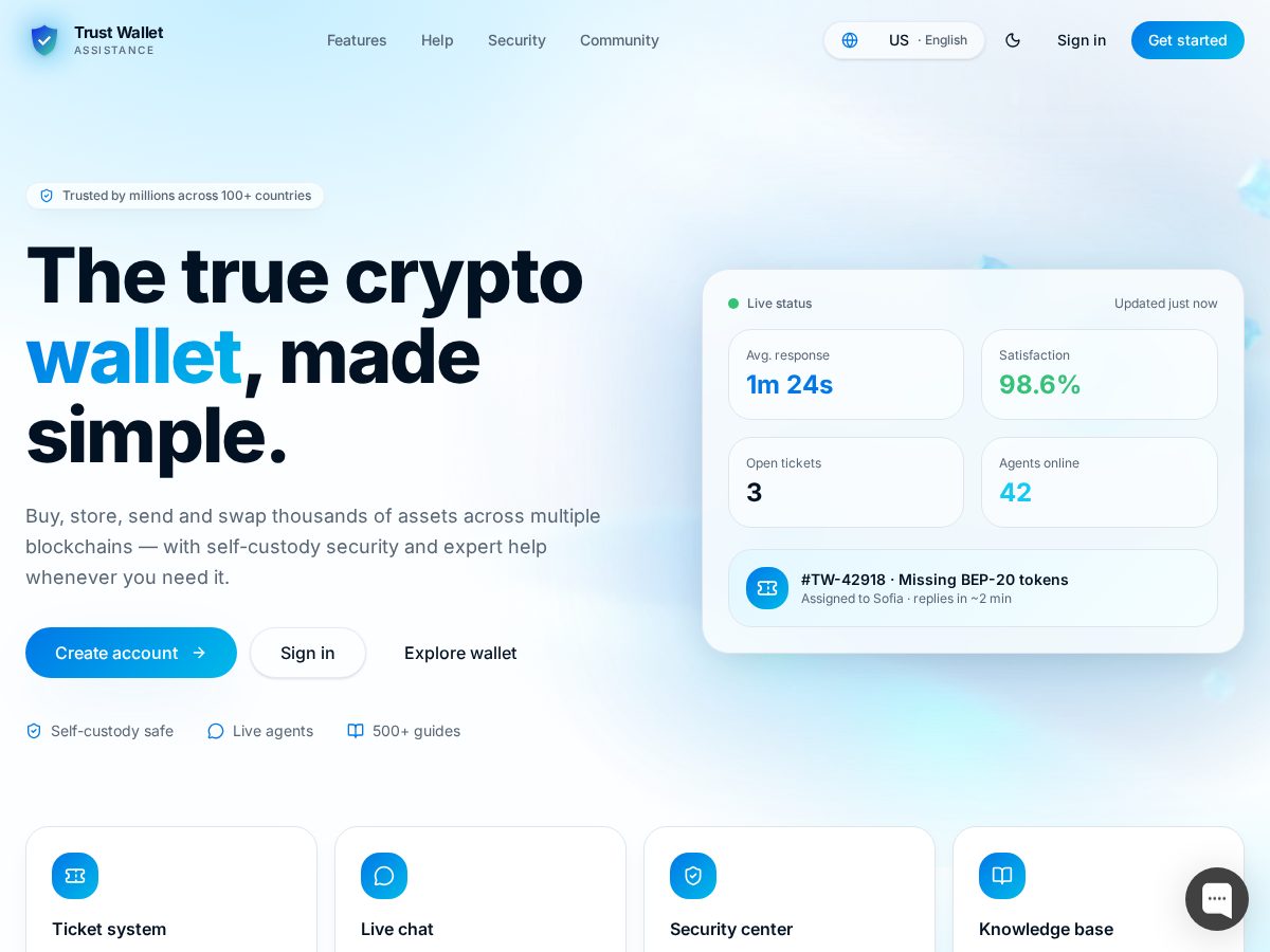 Landing-page snapshot of gettrustsupport.app