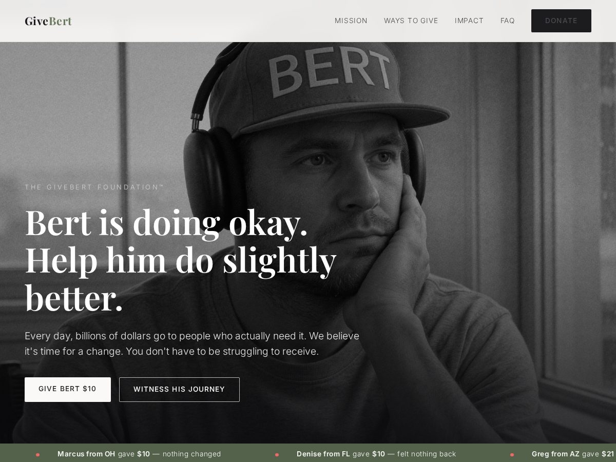 Landing-page snapshot of givebert.com