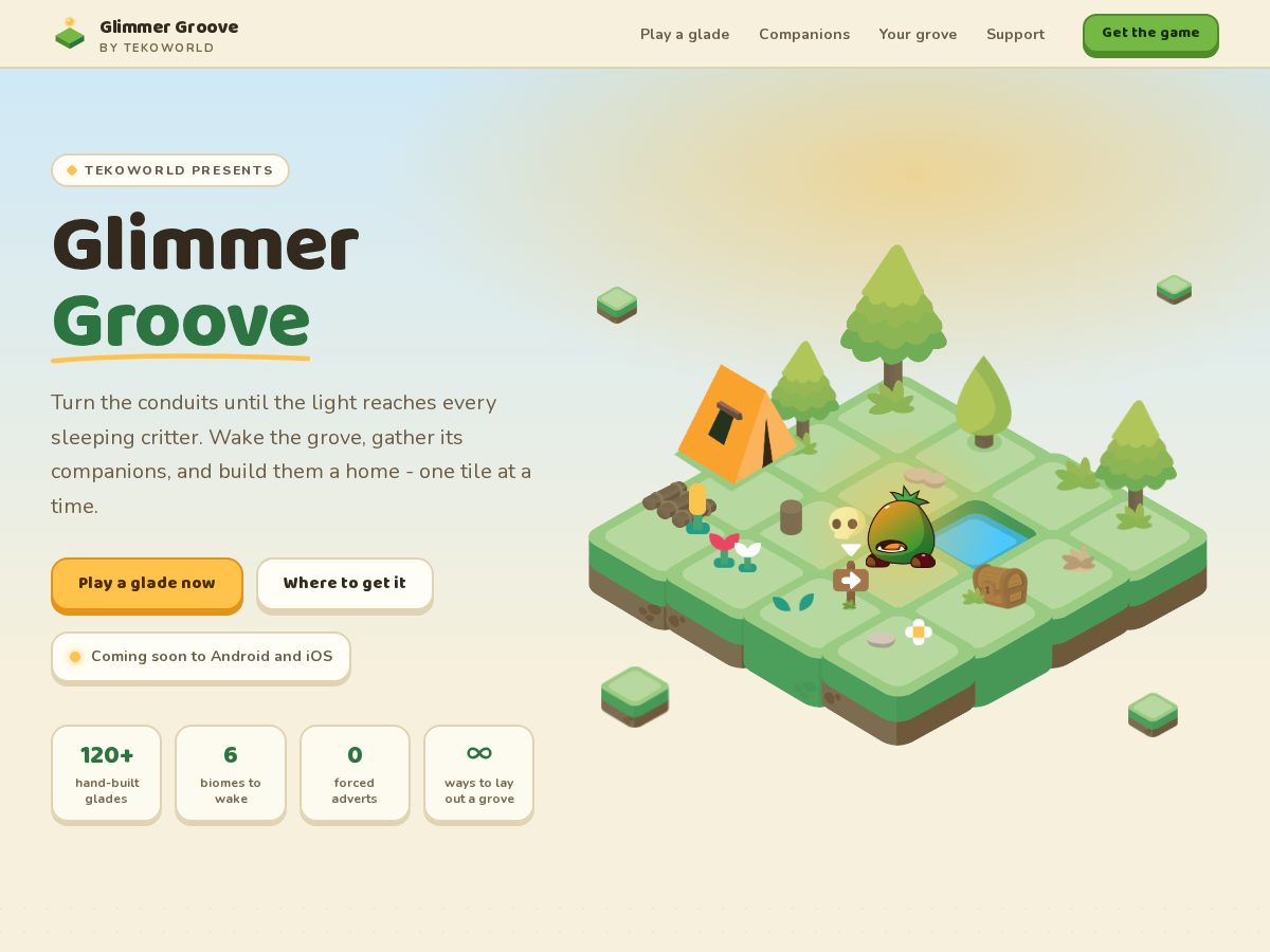 Landing-page snapshot of glimmergroove.app