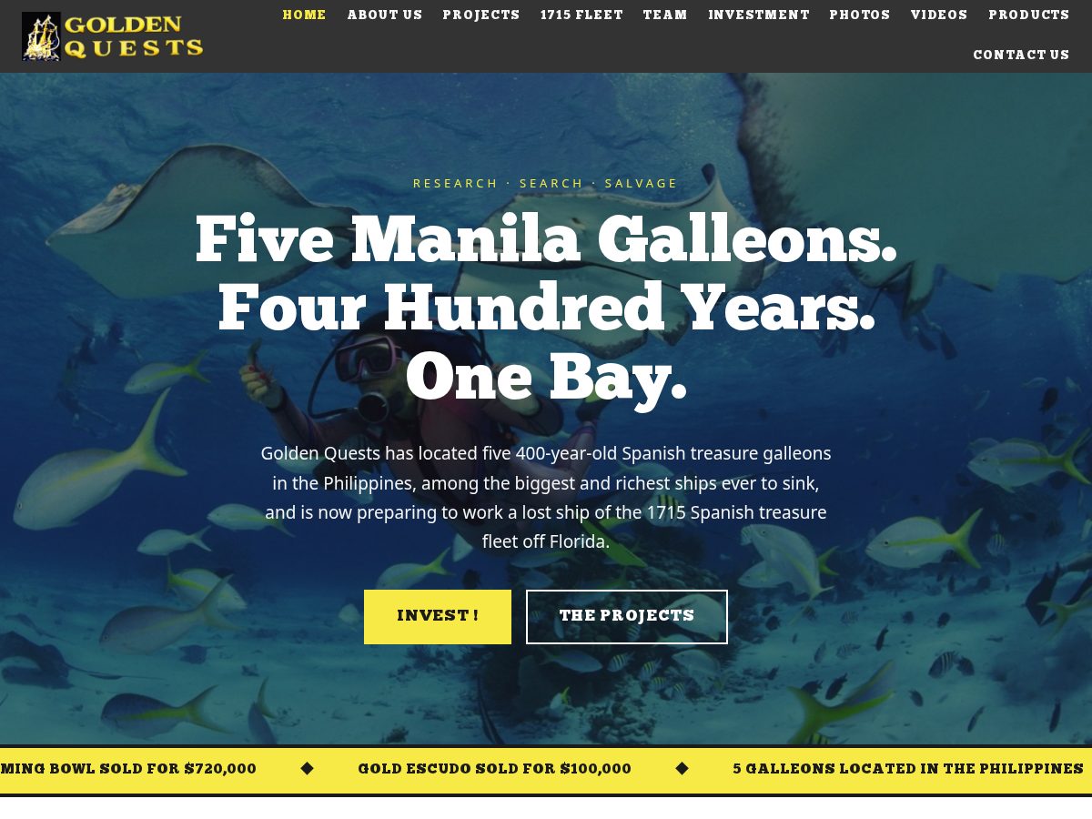 Landing-page snapshot of goldenquests.com
