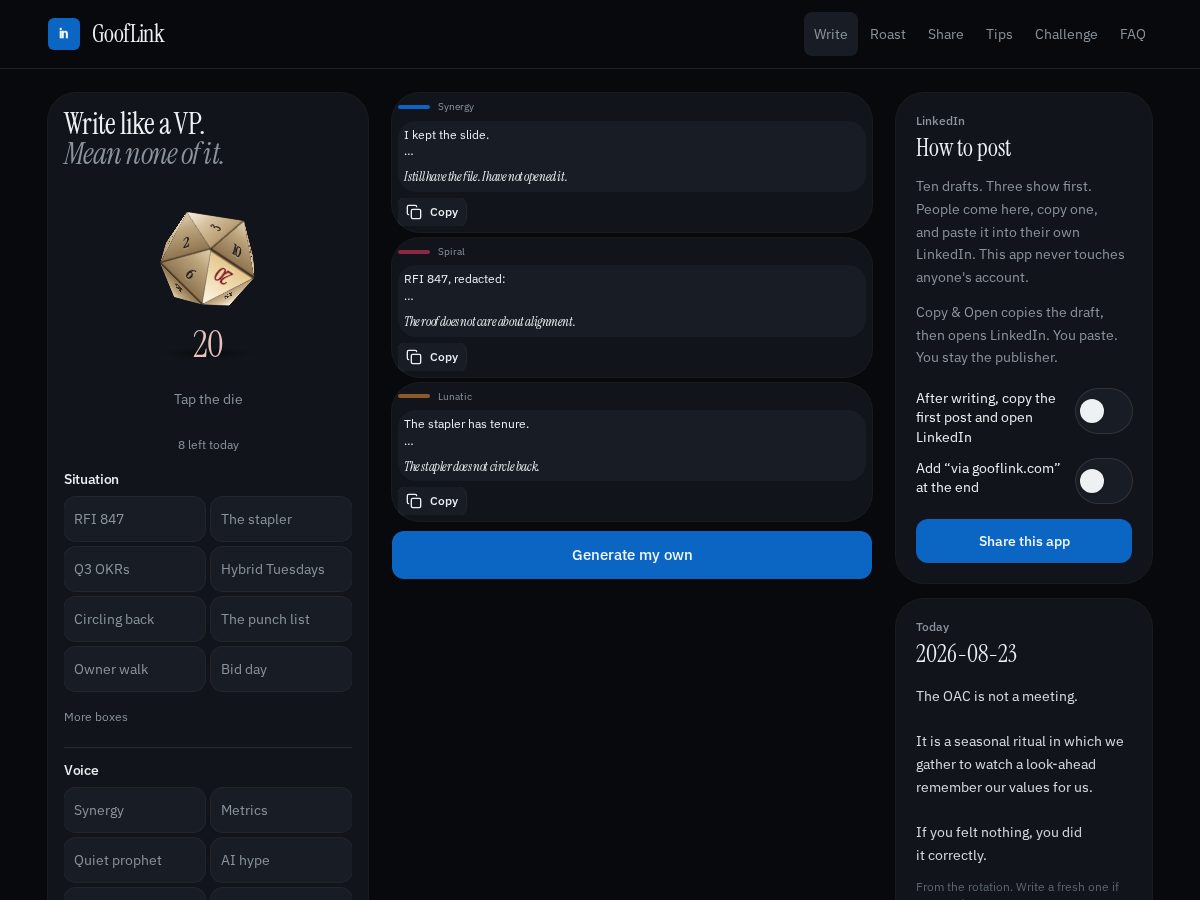 Landing-page snapshot of gooflink.com
