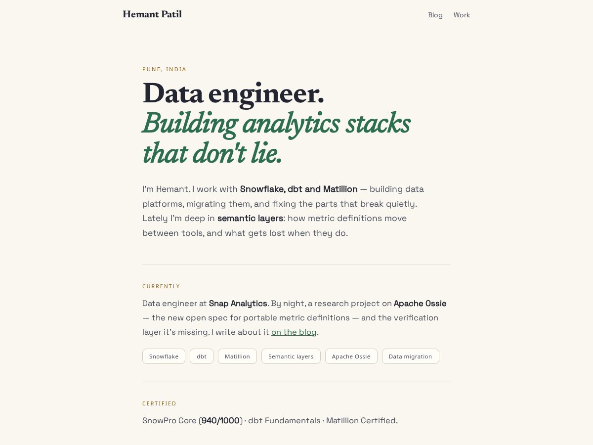 Landing-page snapshot of hemantpatil.dev