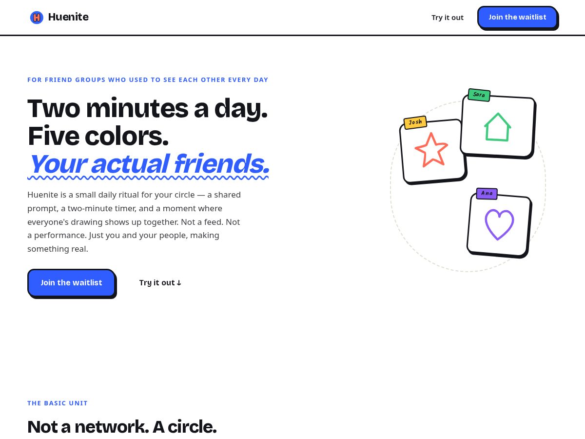 Landing-page snapshot of huenite.app