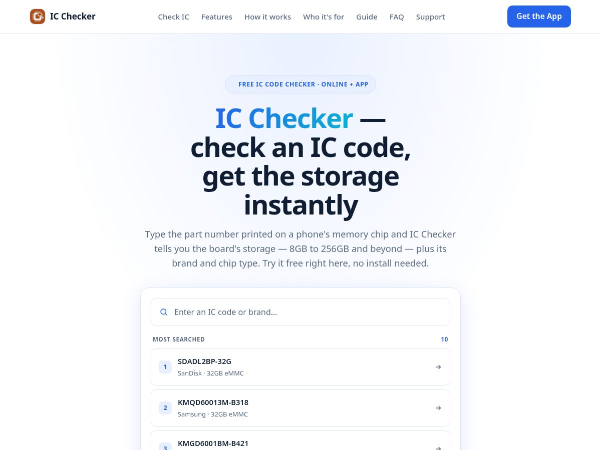 Landing-page snapshot of icchecker.com
