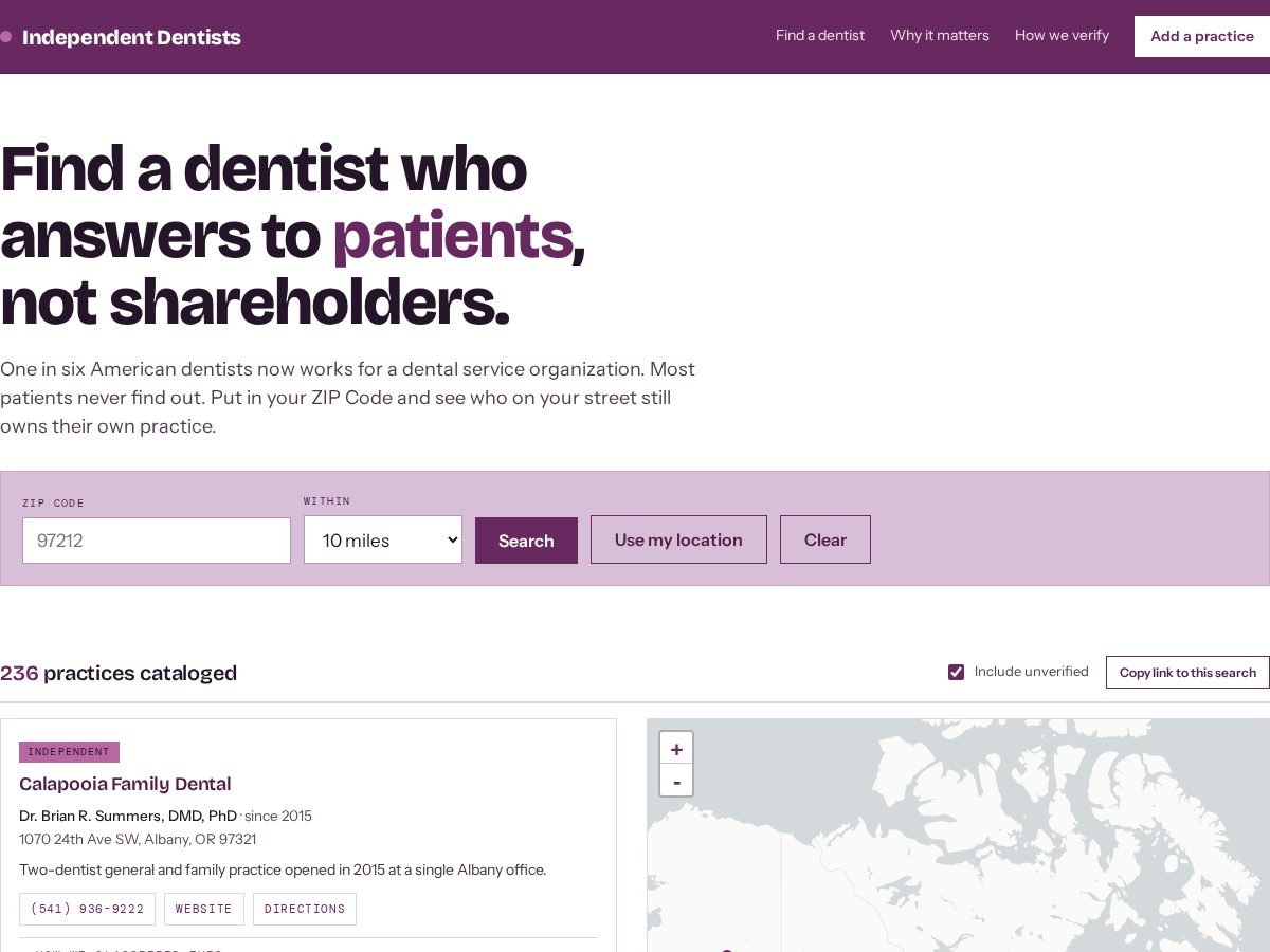 Landing-page snapshot of independentdentists.net