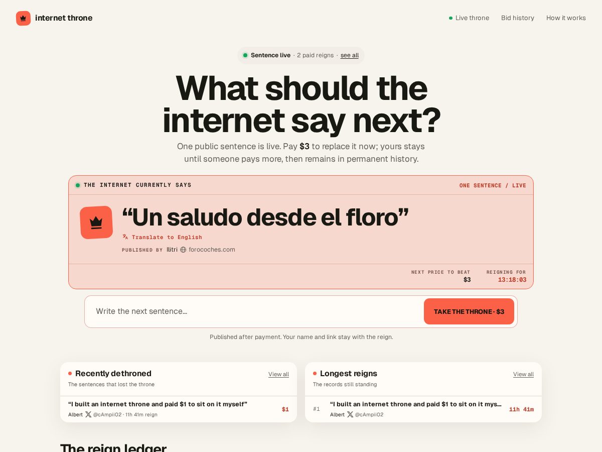 Landing-page snapshot of internetthrone.lol