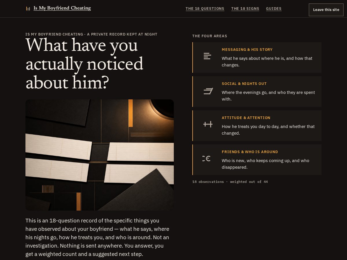 Landing-page snapshot of ismyboyfriendcheating.com