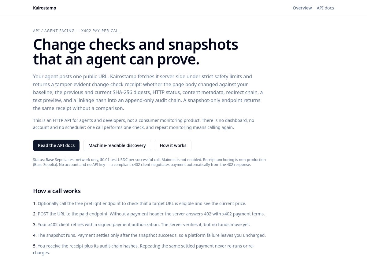 Landing-page snapshot of kairostamp.com