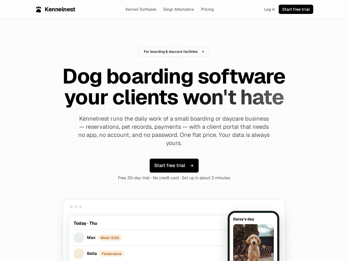 Landing-page snapshot of kennelnest.com