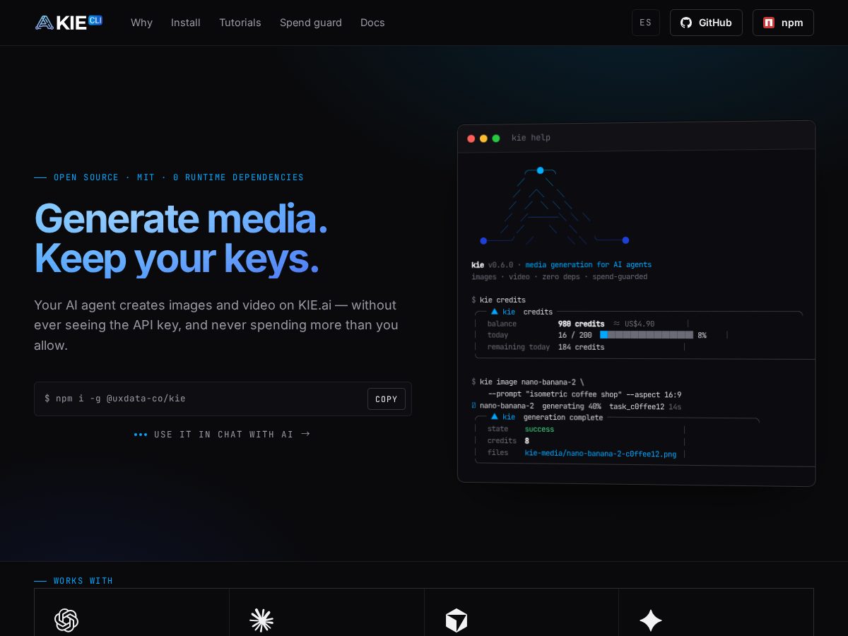 Landing-page snapshot of kiecli.com