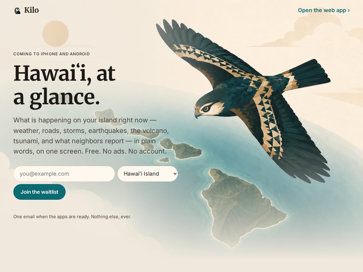 Landing-page snapshot of kilohi.org