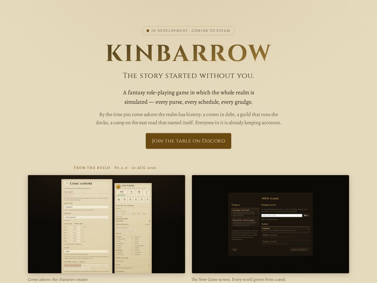 Landing-page snapshot of kinbarrow.com
