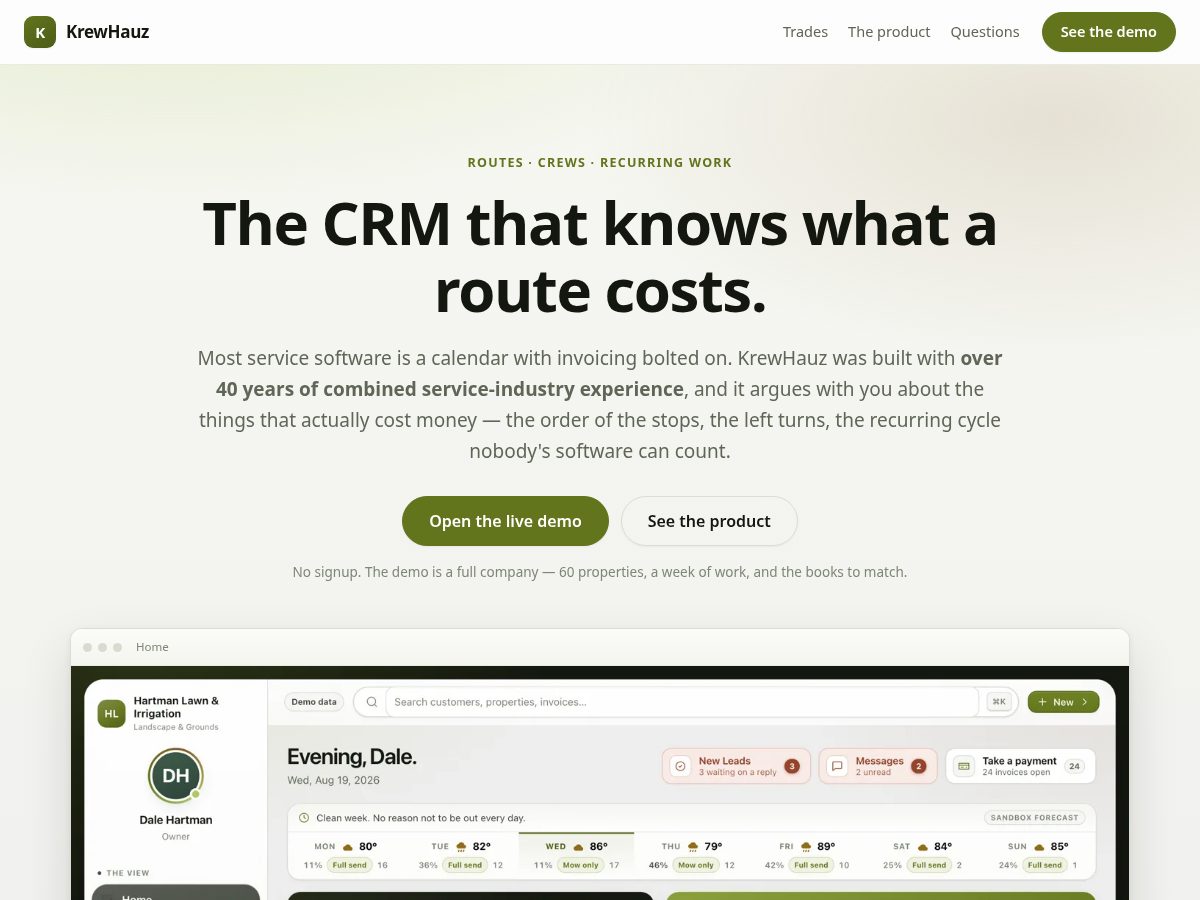 Landing-page snapshot of krewhauz.com