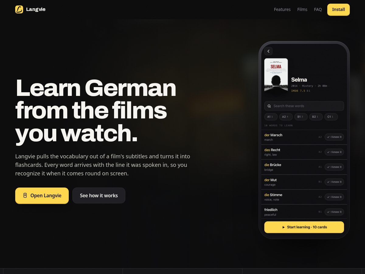 Landing-page snapshot of langvie.app