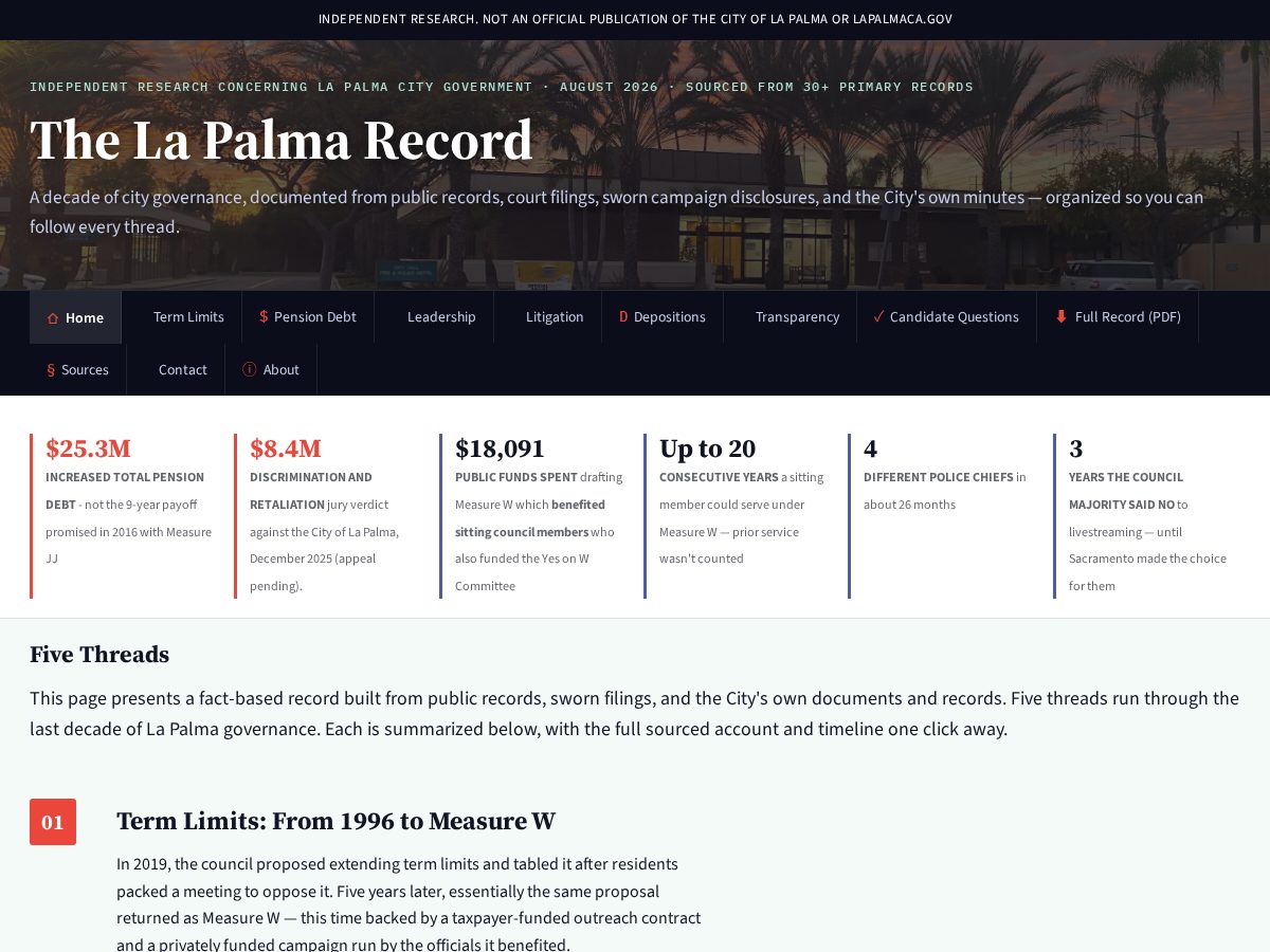 Landing-page snapshot of lapalmarecord.com