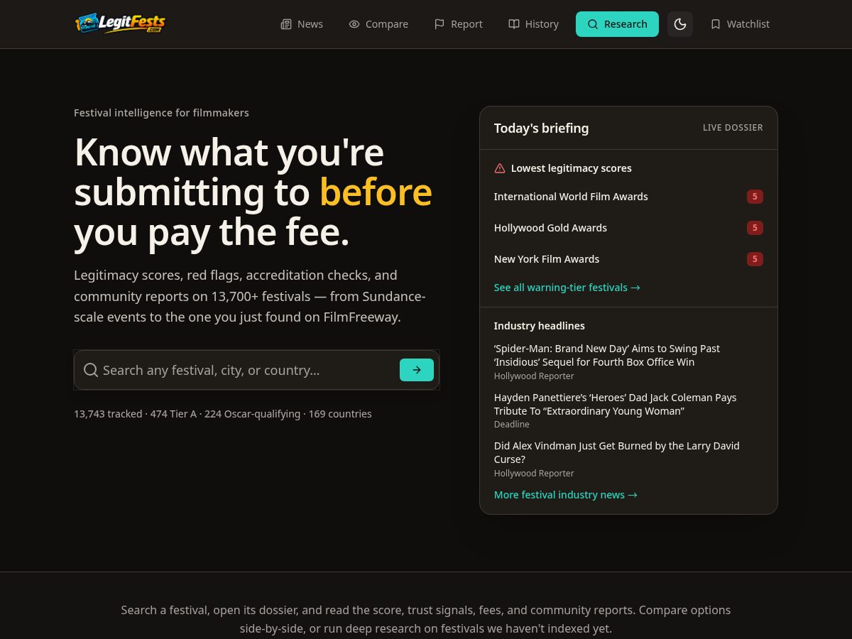 Landing-page snapshot of legitfests.com