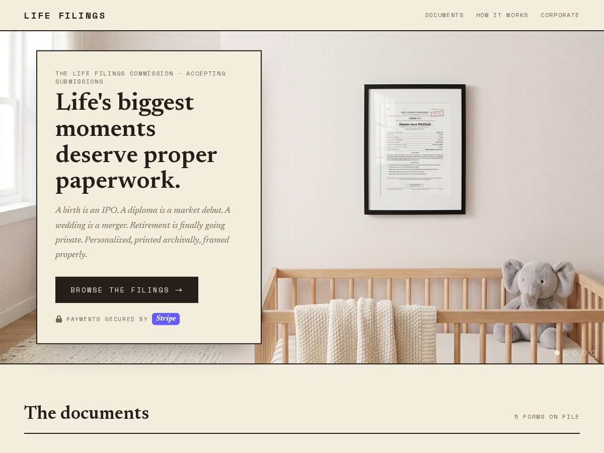Landing-page snapshot of lifefilings.com
