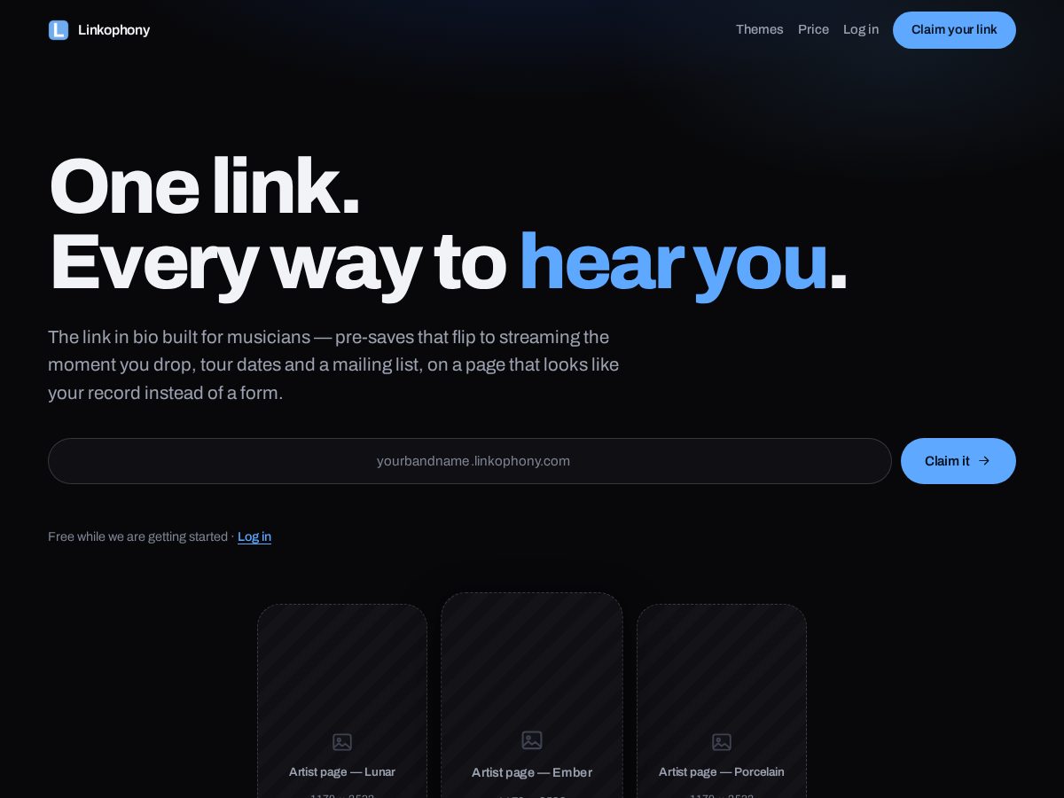 Landing-page snapshot of linkophony.com