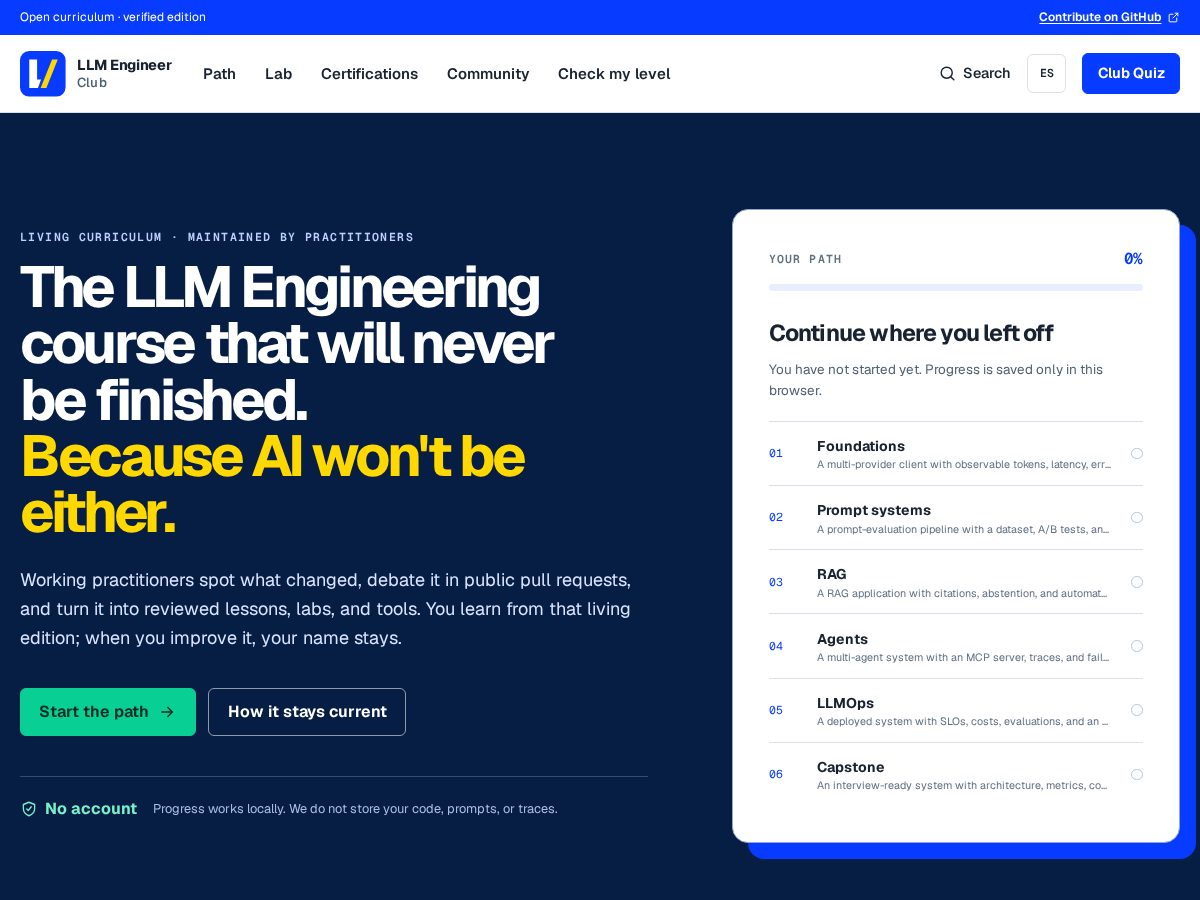 Landing-page snapshot of llmengineerclub.com