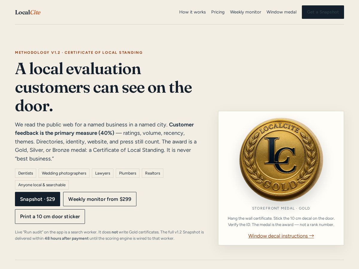 Landing-page snapshot of localcite.net