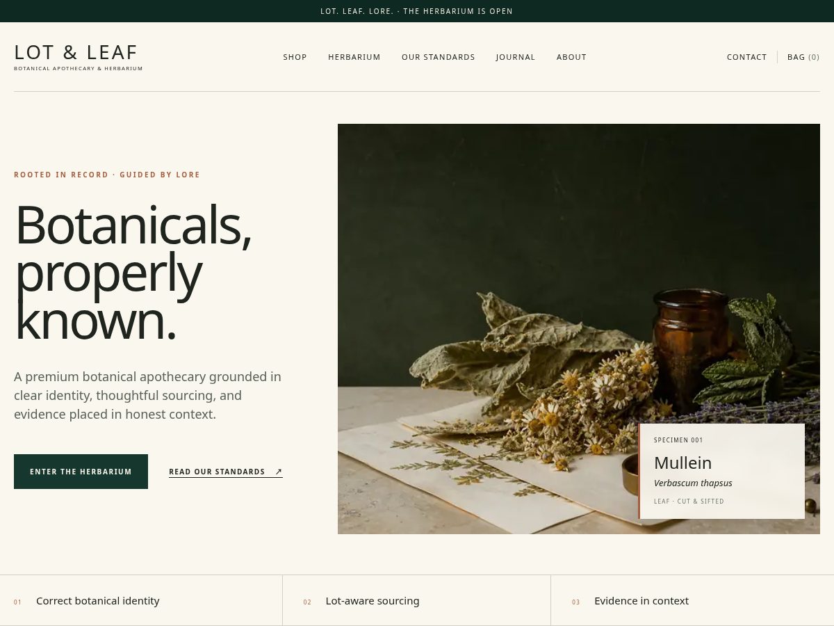 Landing-page snapshot of lotandleaf.com
