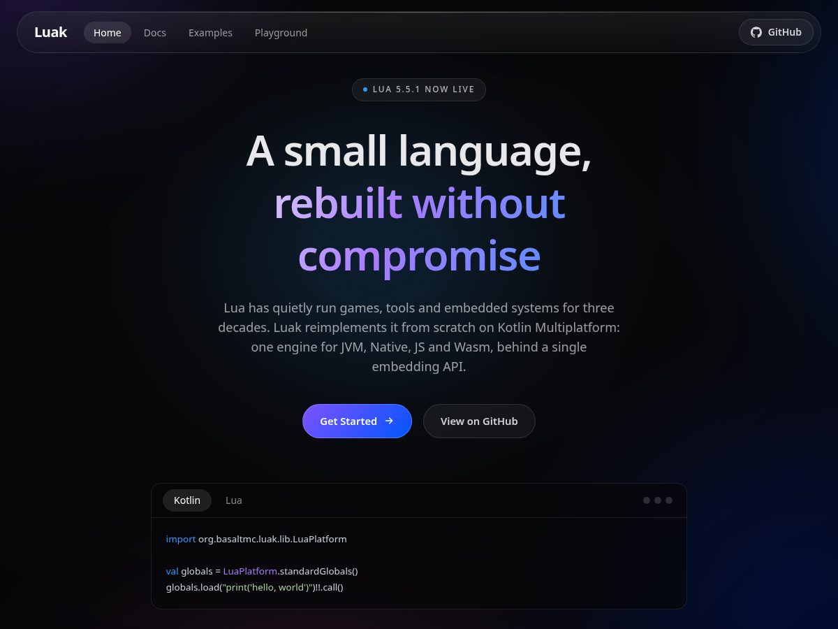 Landing-page snapshot of luaklang.org